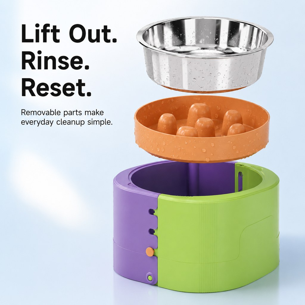 3-Level Adjustable Elevated Slow Feeder Bowl for Cats & Small Dogs