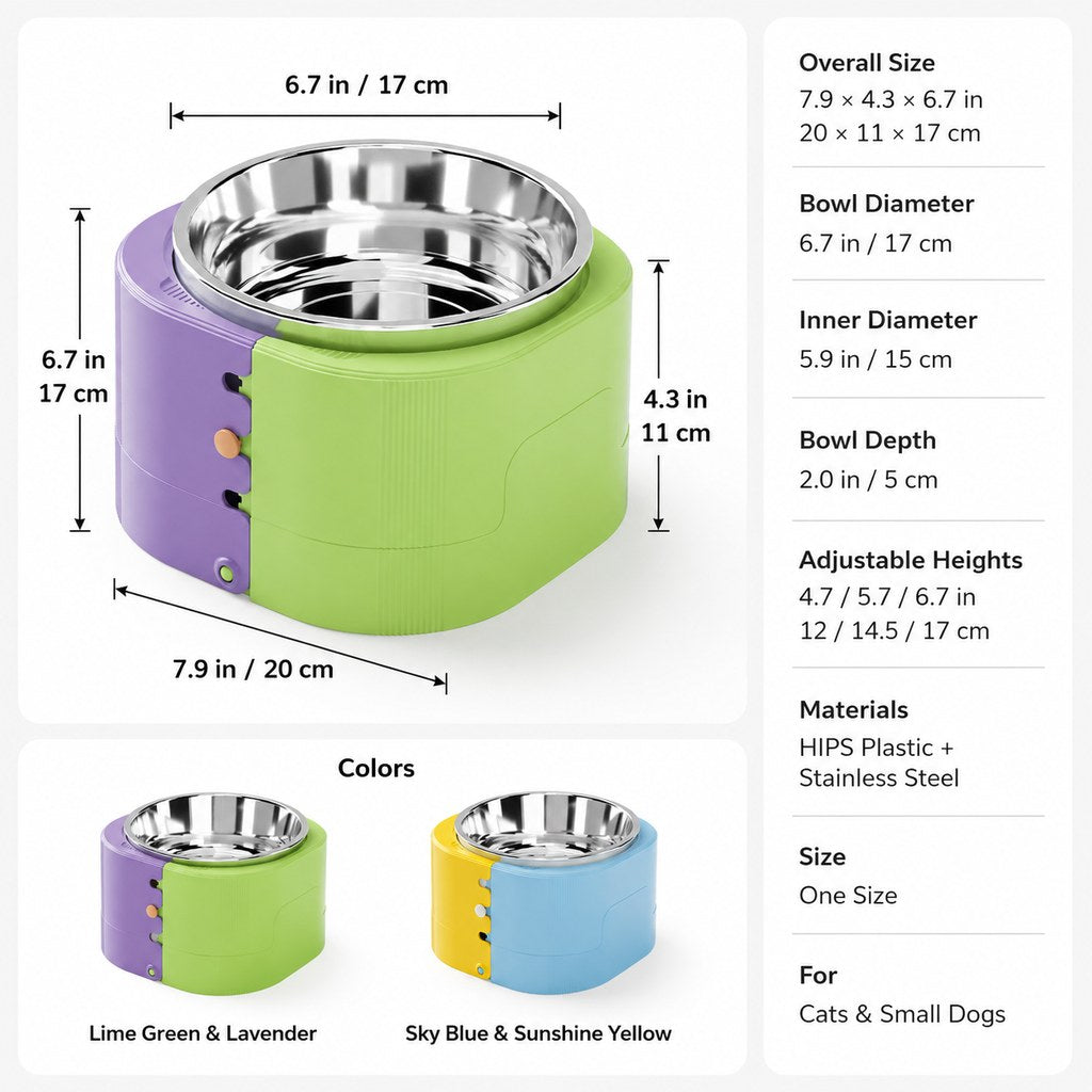 3-Level Adjustable Elevated Slow Feeder Bowl for Cats & Small Dogs