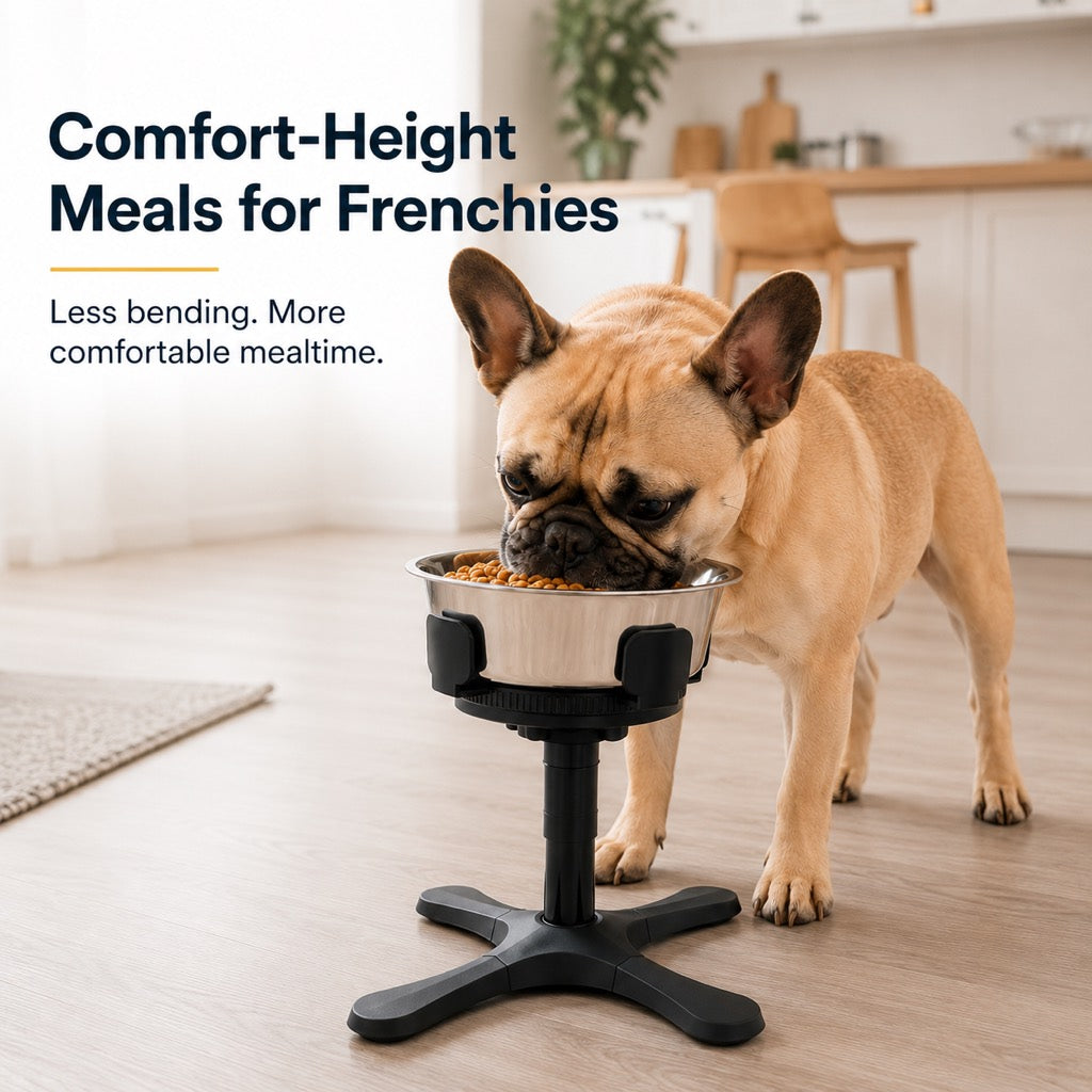 French Bulldog Adjustable Elevated Tilted Dog Bowl for Kitchen Feeding Corners