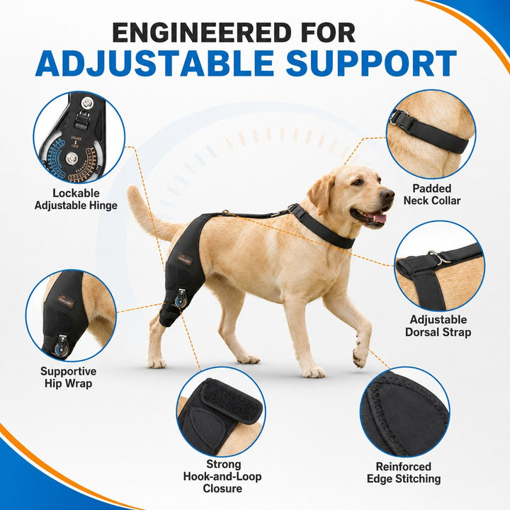 Adjustable Hinged Dog Knee Brace for Daily Walks | Rear Leg Support for Unsteady Steps