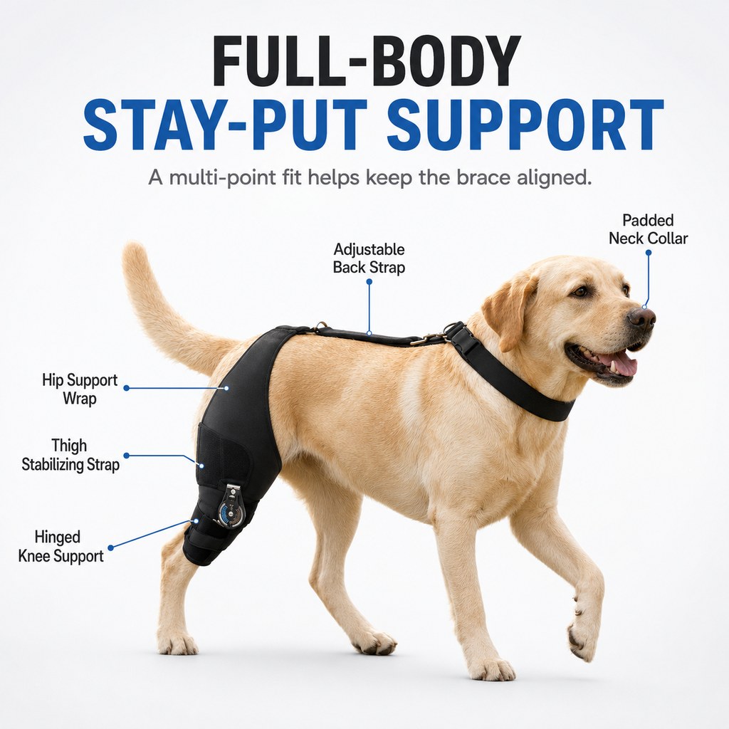 Adjustable Hinged Dog Knee Brace for Daily Walks | Rear Leg Support for Unsteady Steps