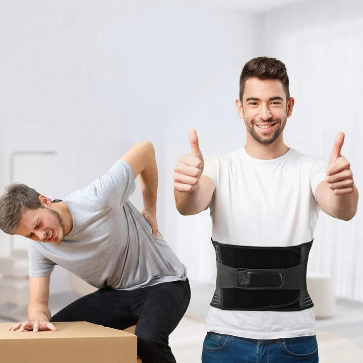 Adjustable Lumbar Support Belt with Dual Metal Stays and Compression Straps