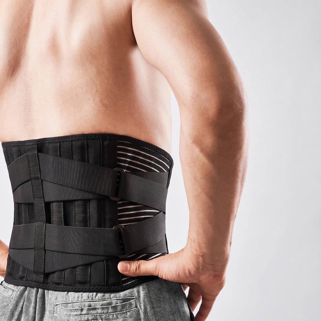 Adjustable Lumbar Support Belt with Dual Metal Stays and Compression Straps