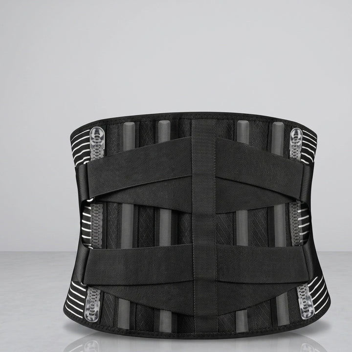 Adjustable Lumbar Support Belt with Dual Metal Stays and Compression Straps