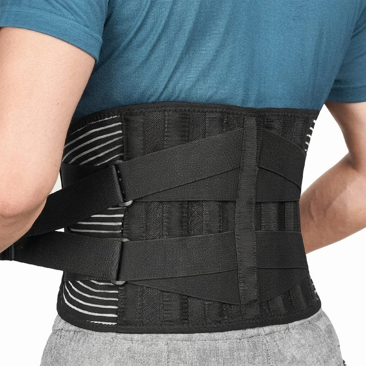 Adjustable Lumbar Support Belt with Dual Metal Stays and Compression Straps