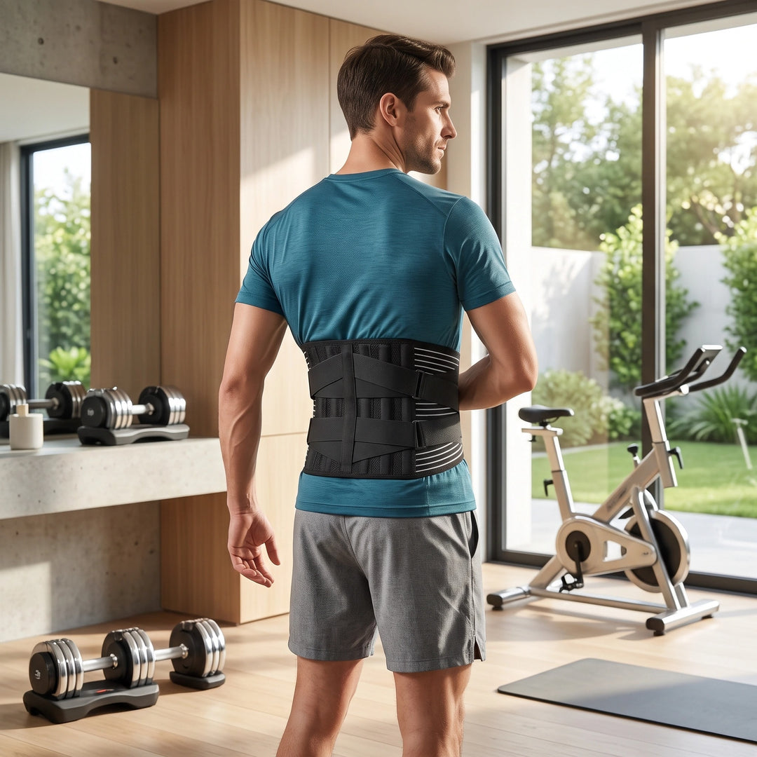 Adjustable Lumbar Support Belt with Dual Metal Stays and Compression Straps