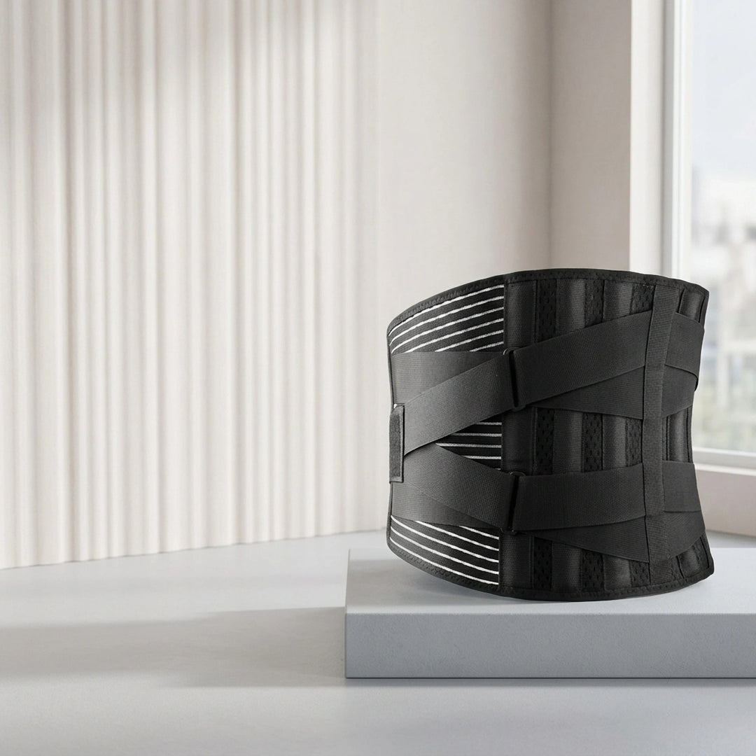 Adjustable Lumbar Support Belt with Dual Metal Stays and Compression Straps
