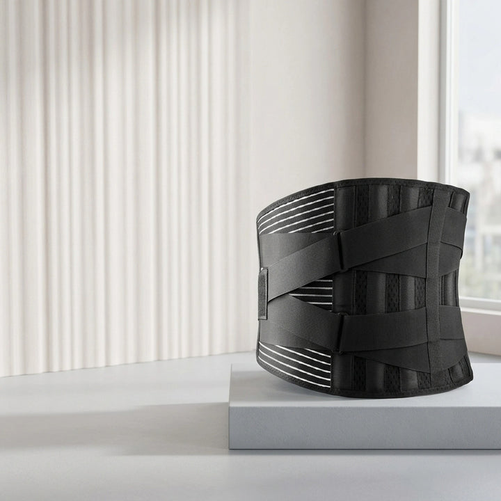 Adjustable Lumbar Support Belt with Dual Metal Stays and Compression Straps