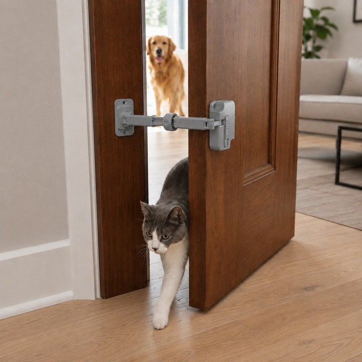 Adjustable Pet Door Latch for Litter Rooms | Let Cats In & Help Keep Dogs Out