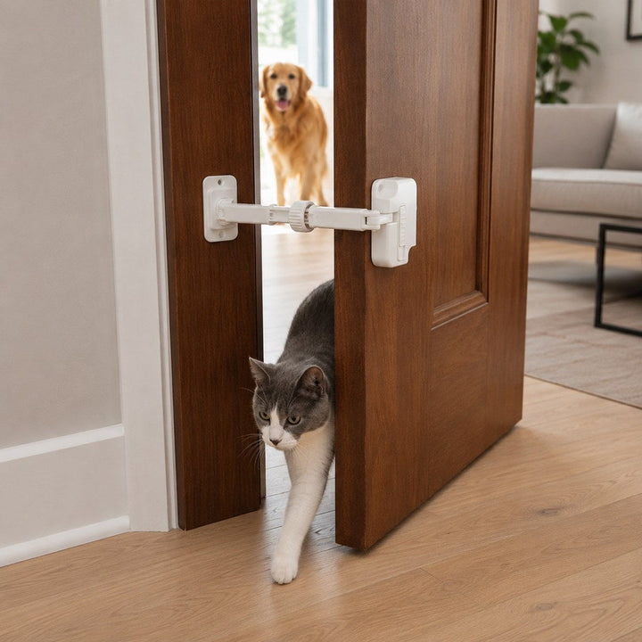 Adjustable Pet Door Latch for Litter Rooms | Let Cats In & Help Keep Dogs Out