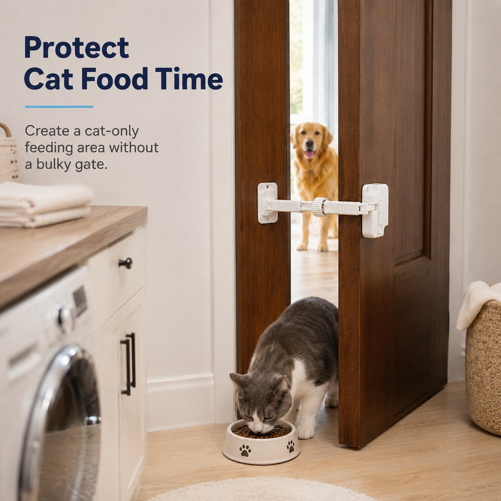 Adjustable Pet Door Latch for Litter Rooms | Let Cats In & Help Keep Dogs Out