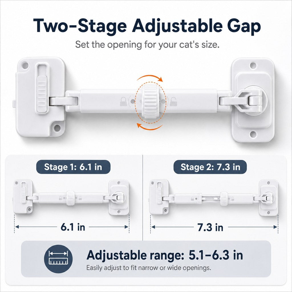 Adjustable Pet Door Latch for Litter Rooms | Let Cats In & Help Keep Dogs Out