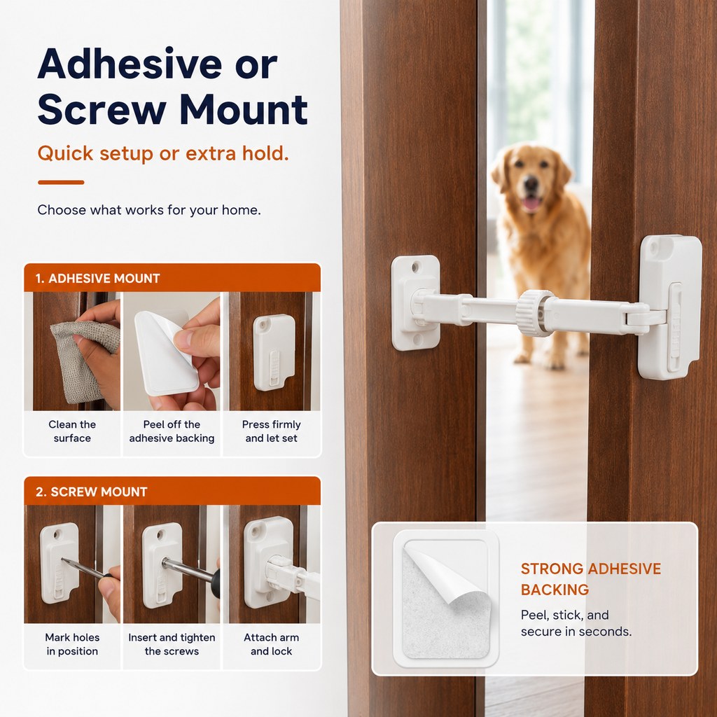 Adjustable Pet Door Latch for Litter Rooms | Let Cats In & Help Keep Dogs Out