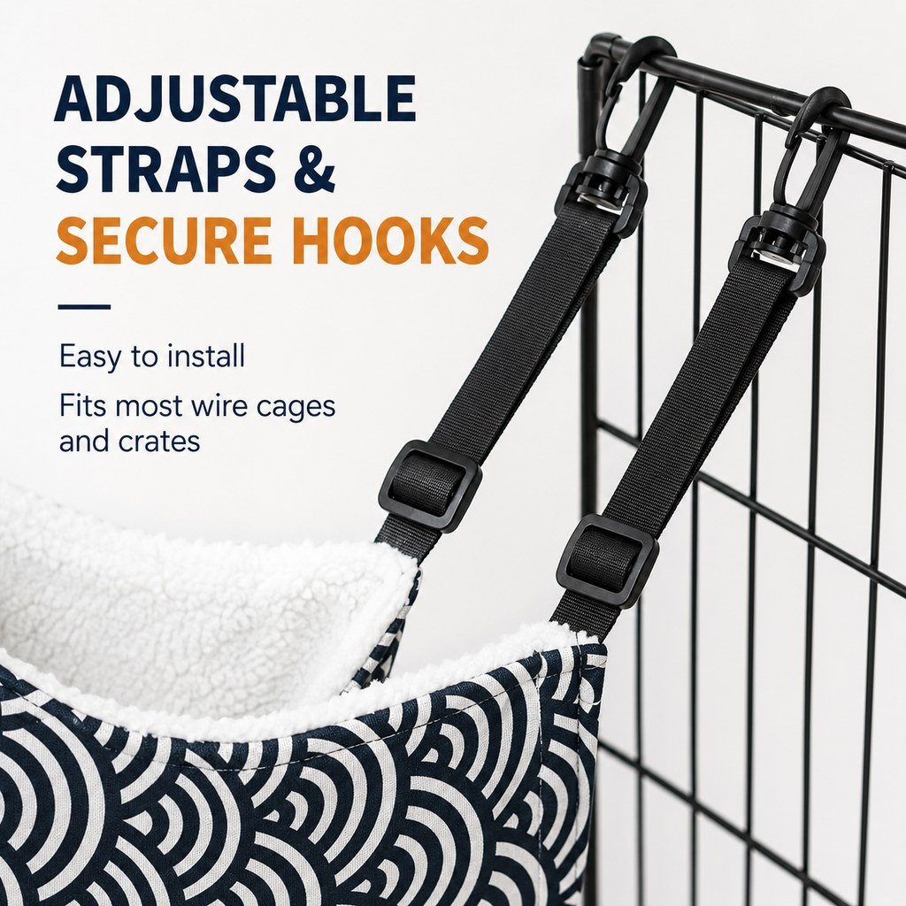 Reversible Cat Cage Hammock with Adjustable Straps | Space-Saving Hanging Bed for Wire Crates