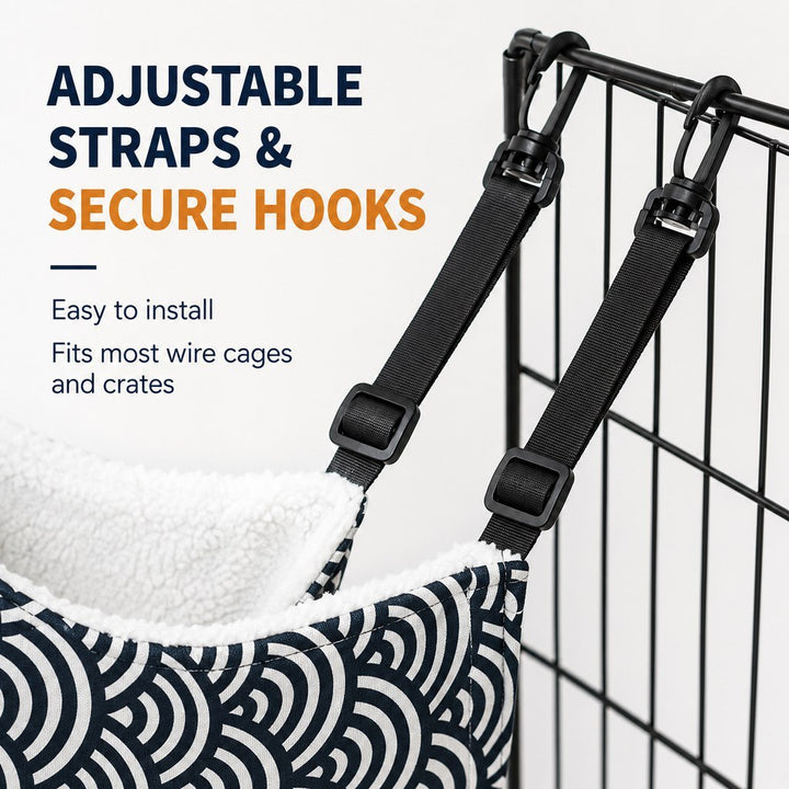 Reversible Cat Cage Hammock with Adjustable Straps | Space-Saving Hanging Bed for Wire Crates