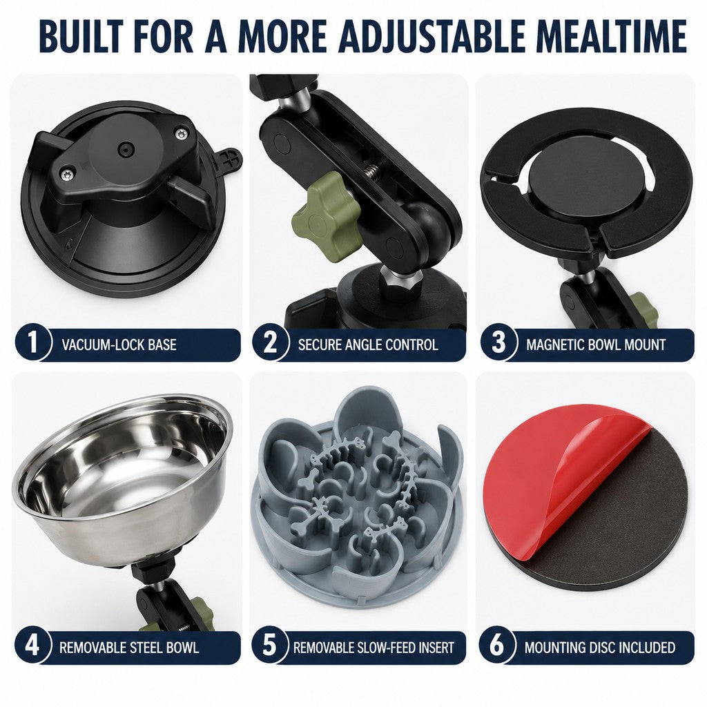 Adjustable Suction-Mount Slow Feeder Bowl for French Bulldogs, Cats & Small-to-Medium Dogs