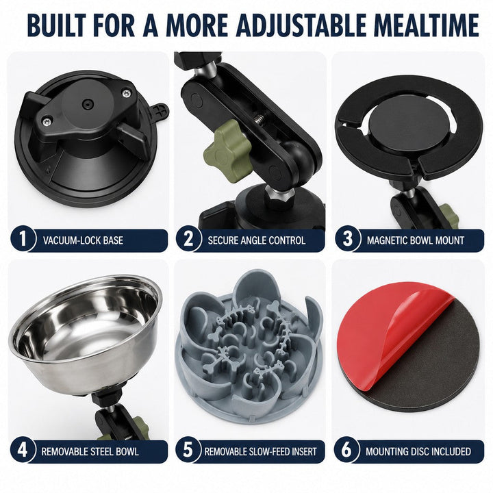 Adjustable Suction-Mount Slow Feeder Bowl for French Bulldogs, Cats & Small-to-Medium Dogs