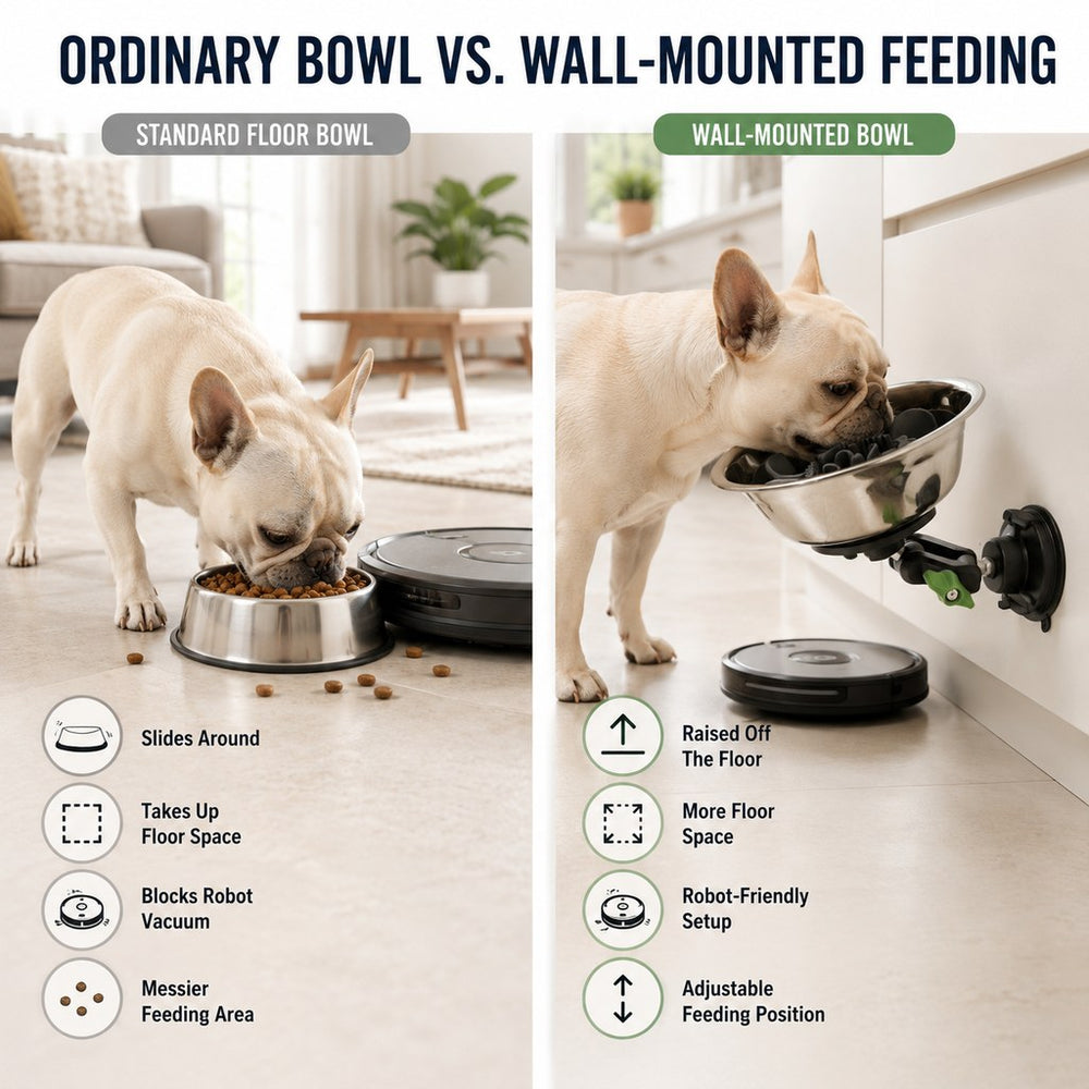 Adjustable Suction-Mount Slow Feeder Bowl for French Bulldogs, Cats & Small-to-Medium Dogs
