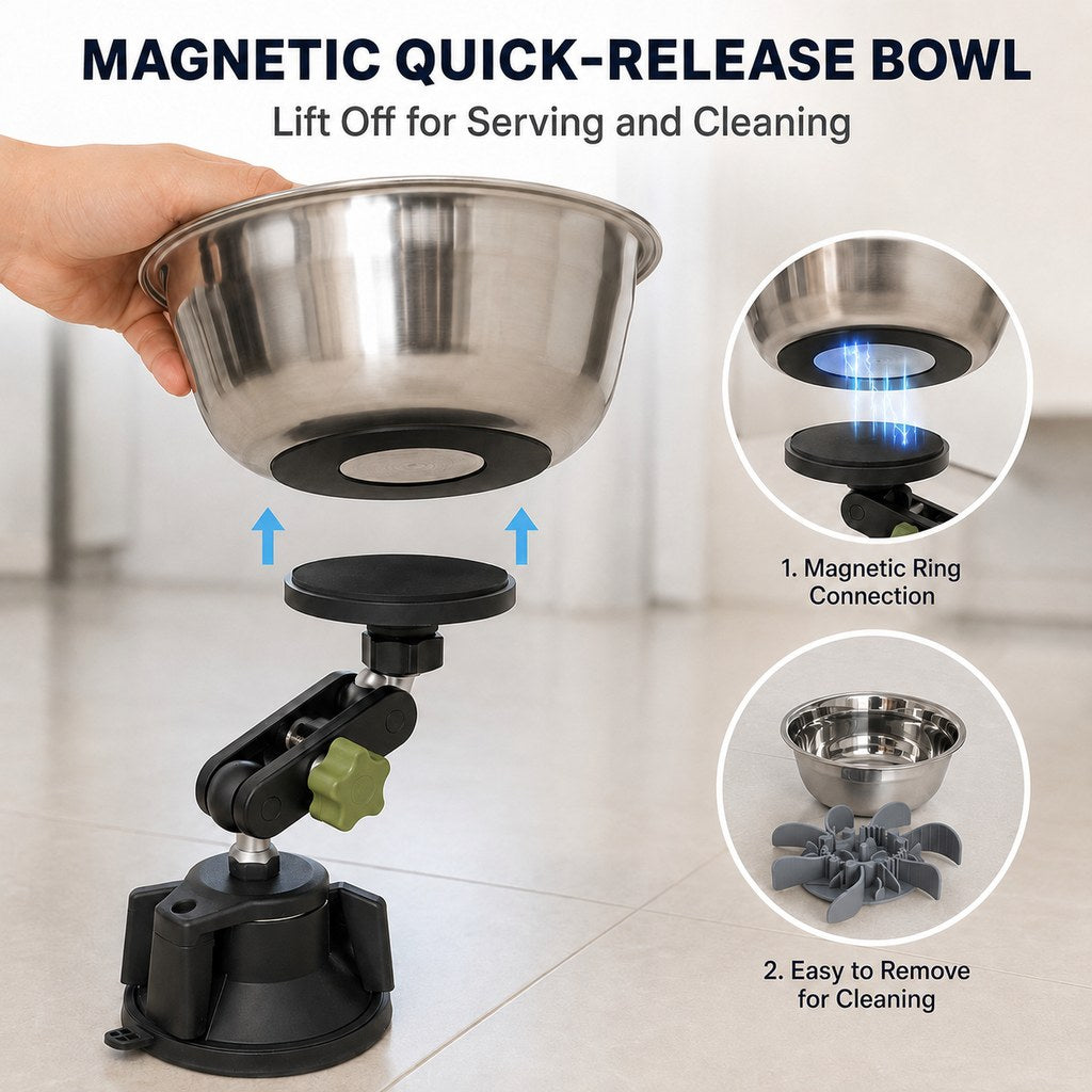 Adjustable Suction-Mount Slow Feeder Bowl for French Bulldogs, Cats & Small-to-Medium Dogs