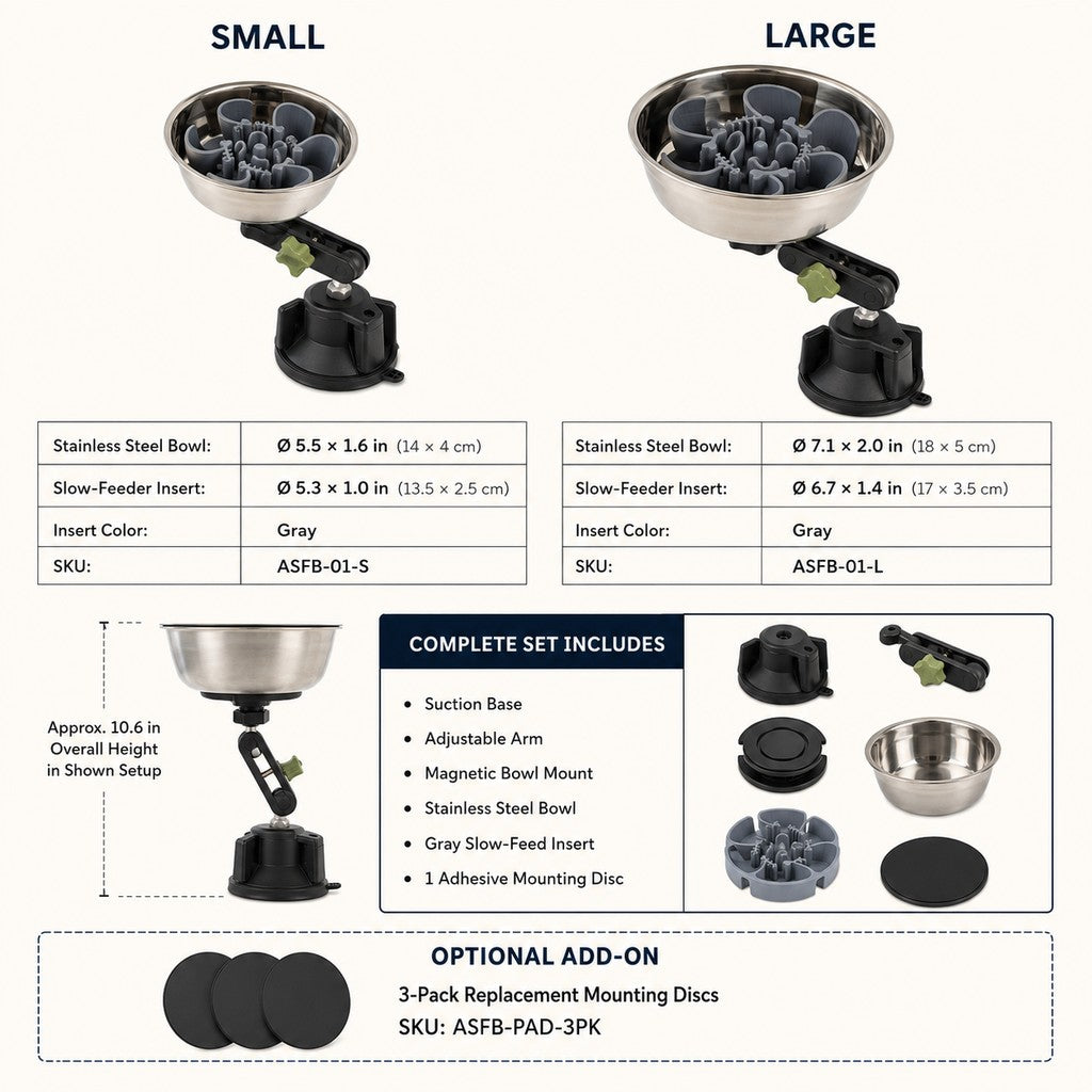 Adjustable Suction-Mount Slow Feeder Bowl for French Bulldogs, Cats & Small-to-Medium Dogs
