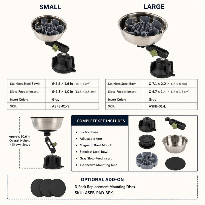 Adjustable Suction-Mount Slow Feeder Bowl for French Bulldogs, Cats & Small-to-Medium Dogs