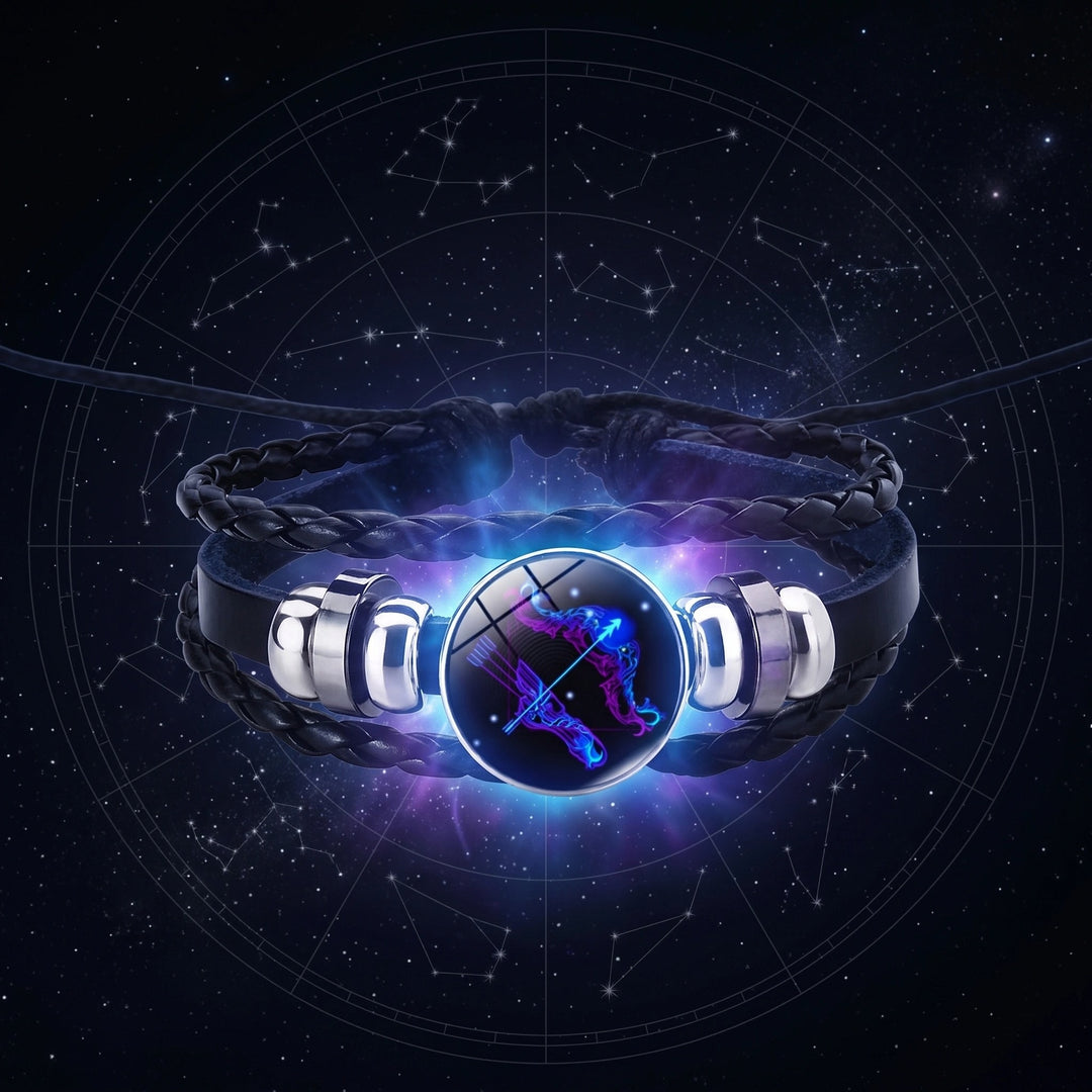 Adjustable Zodiac Bracelet with Leather Band, Alloy Charm and Wax Cord Design