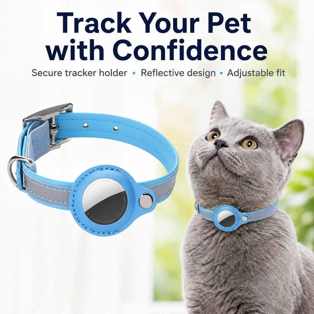 AirTag-Compatible Reflective Pet Tracking Collar for Cats & Small Dogs