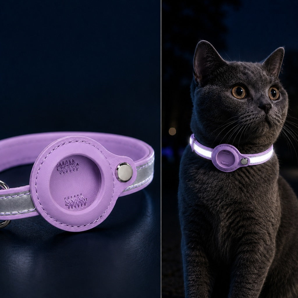 AirTag-Compatible Reflective Pet Tracking Collar for Cats & Small Dogs