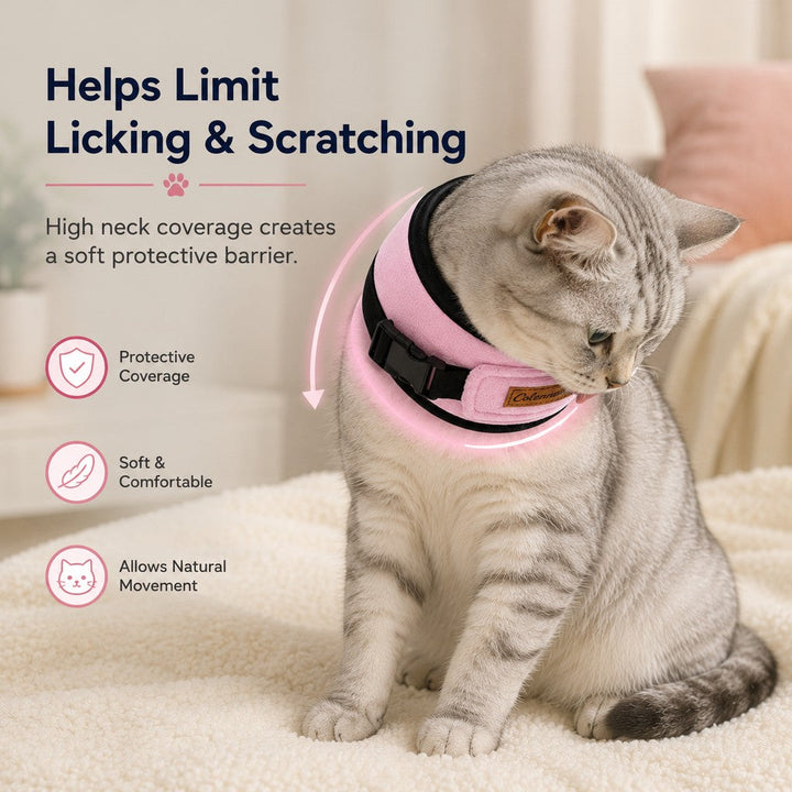Soft Cat Recovery Collar for Post-Surgery Care | Adjustable Anti-Lick Fleece Neck Wrap