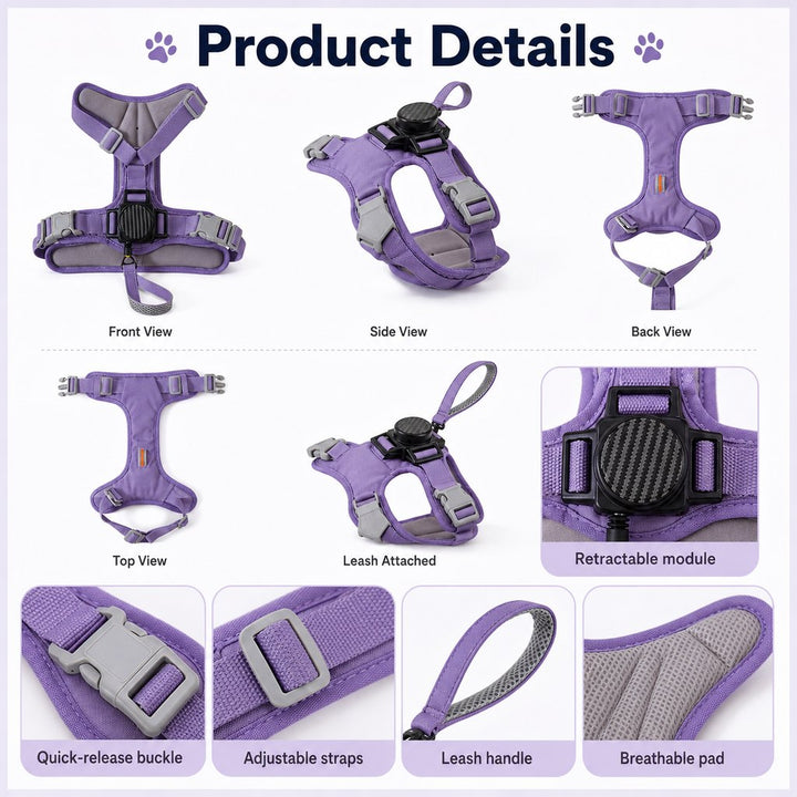 2-in-1 No Pull Dog Harness with Built-in Retractable Leash