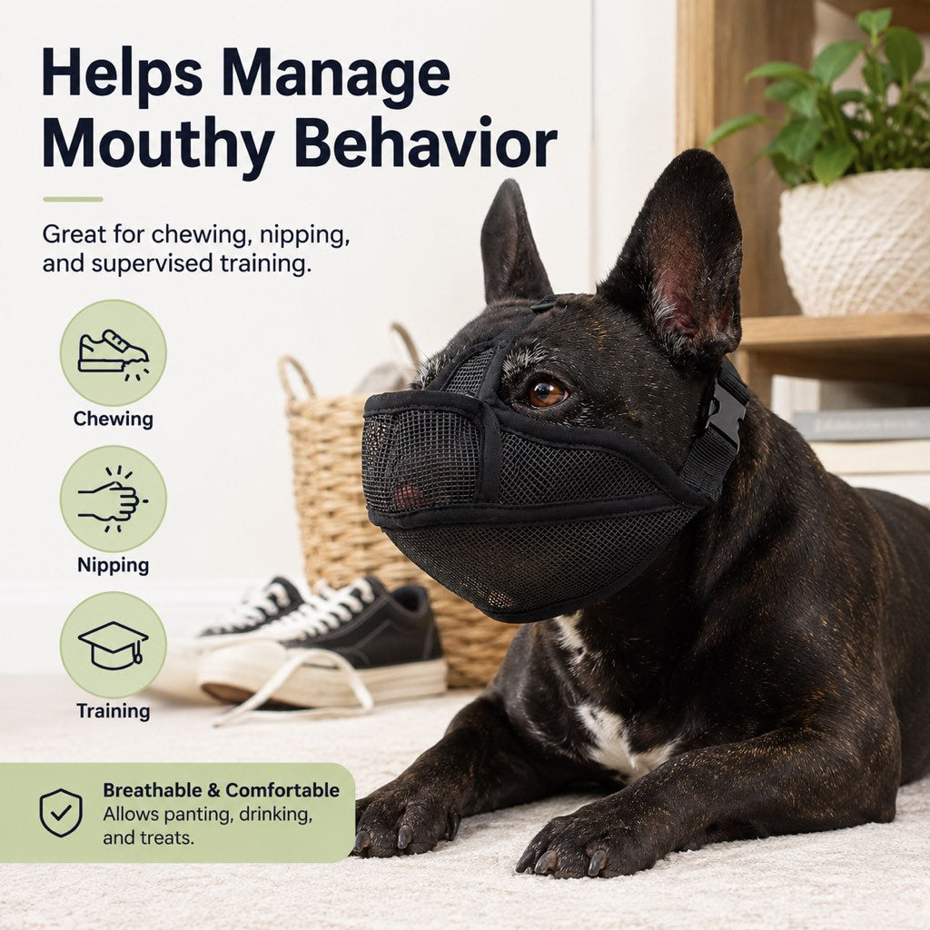 French Bulldog Breathable Mesh Muzzle for Walks, Grooming & Scavenging Control