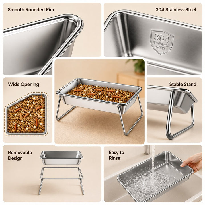 Elevated 304 Stainless Steel Pet Bowl with Stand for Cats & Dogs