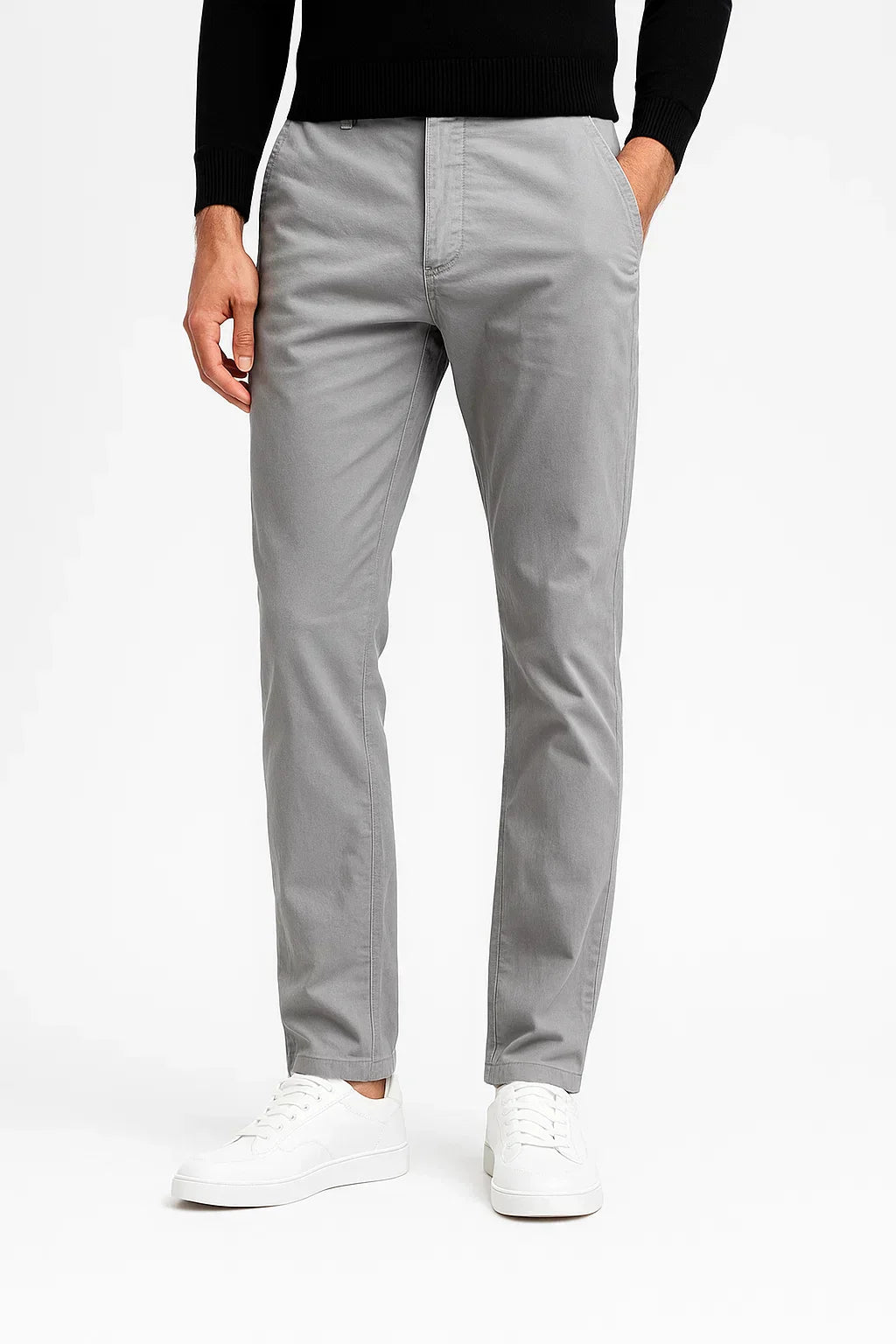 Men's Khaki Cotton Stretch Chinos, Straight Fit