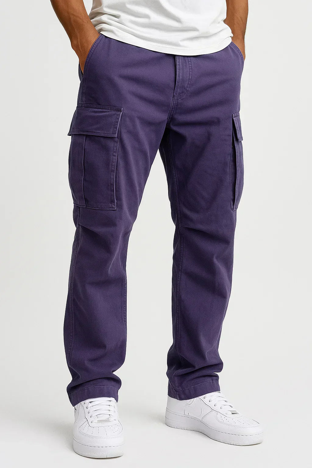 Men's Cotton Cargo Trousers with Elasticated Waist, Loose Fit