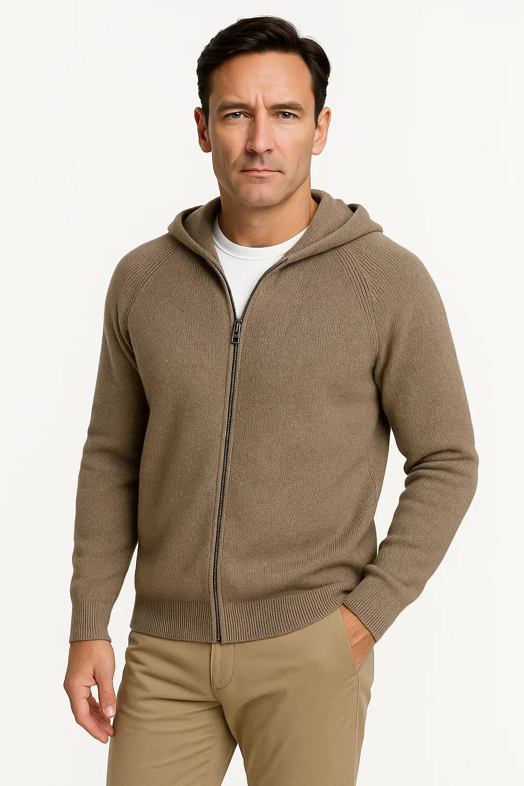 Men's Hooded Merino Wool Cardigan, Thick Knit