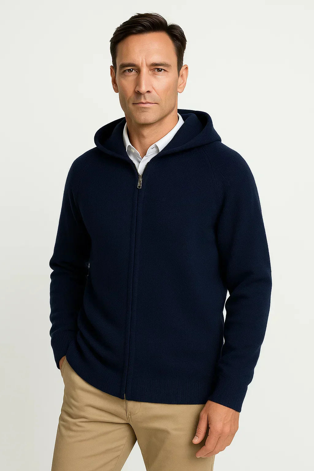 Men's Hooded Merino Wool Cardigan, Thick Knit