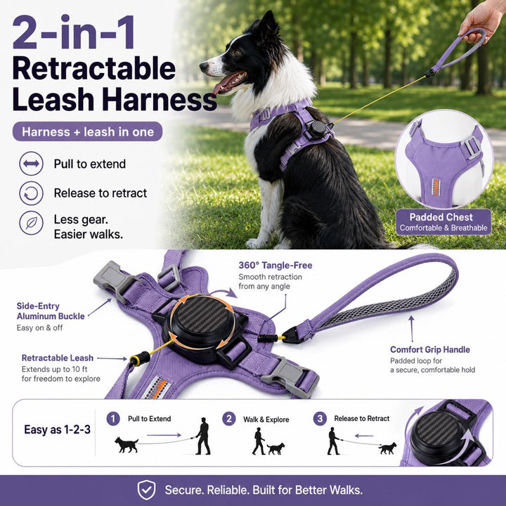 2-in-1 Retractable Dog Harness for Daily Walks