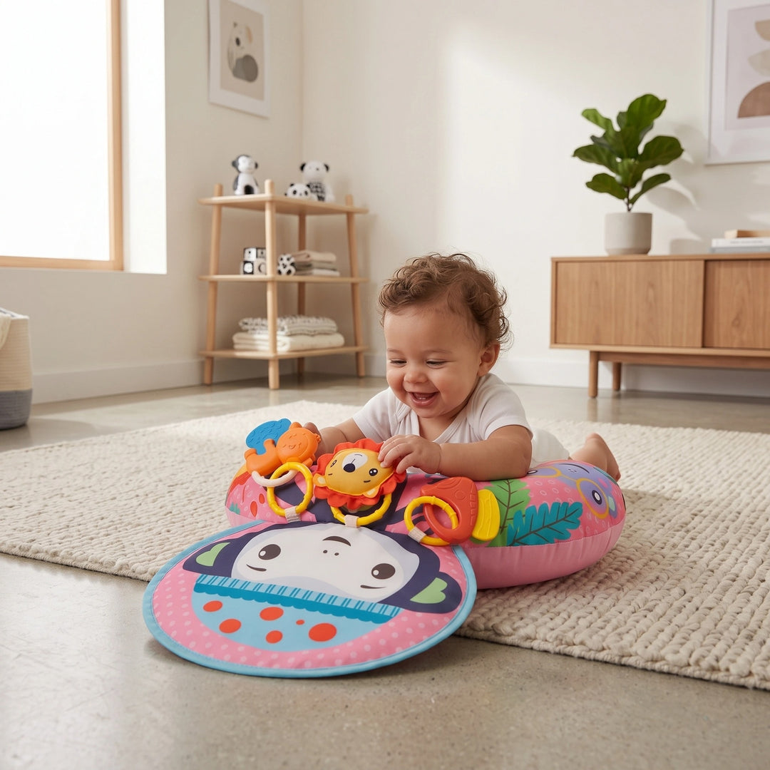 Baby Tummy Time Support Pillow with Play Arch and Sensory Activity Toys