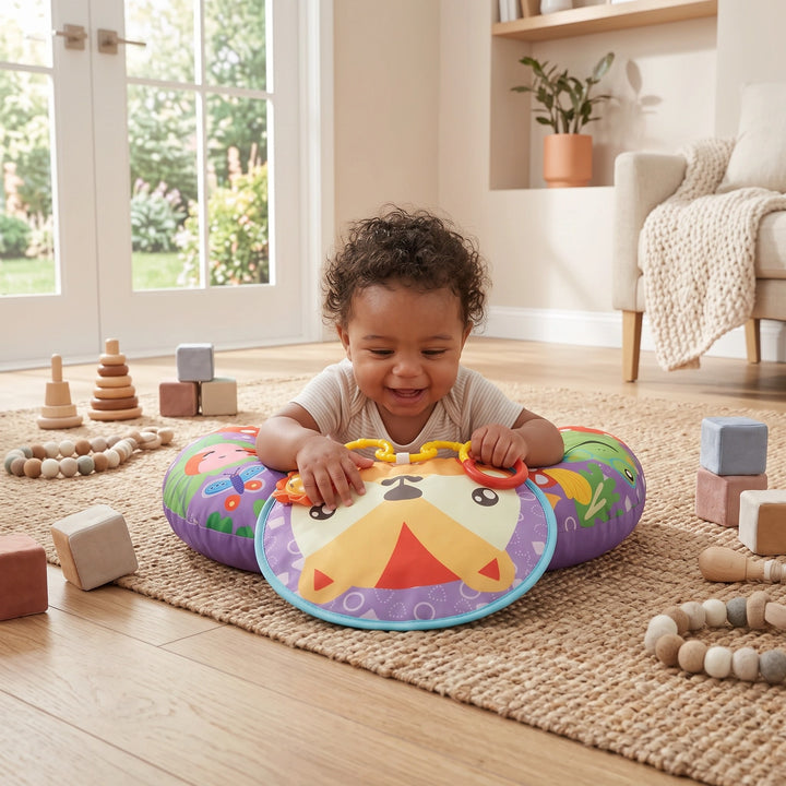 Baby Tummy Time Support Pillow with Play Arch and Sensory Activity Toys