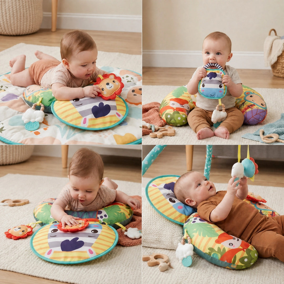 Baby Tummy Time Support Pillow with Play Arch and Sensory Activity Toys