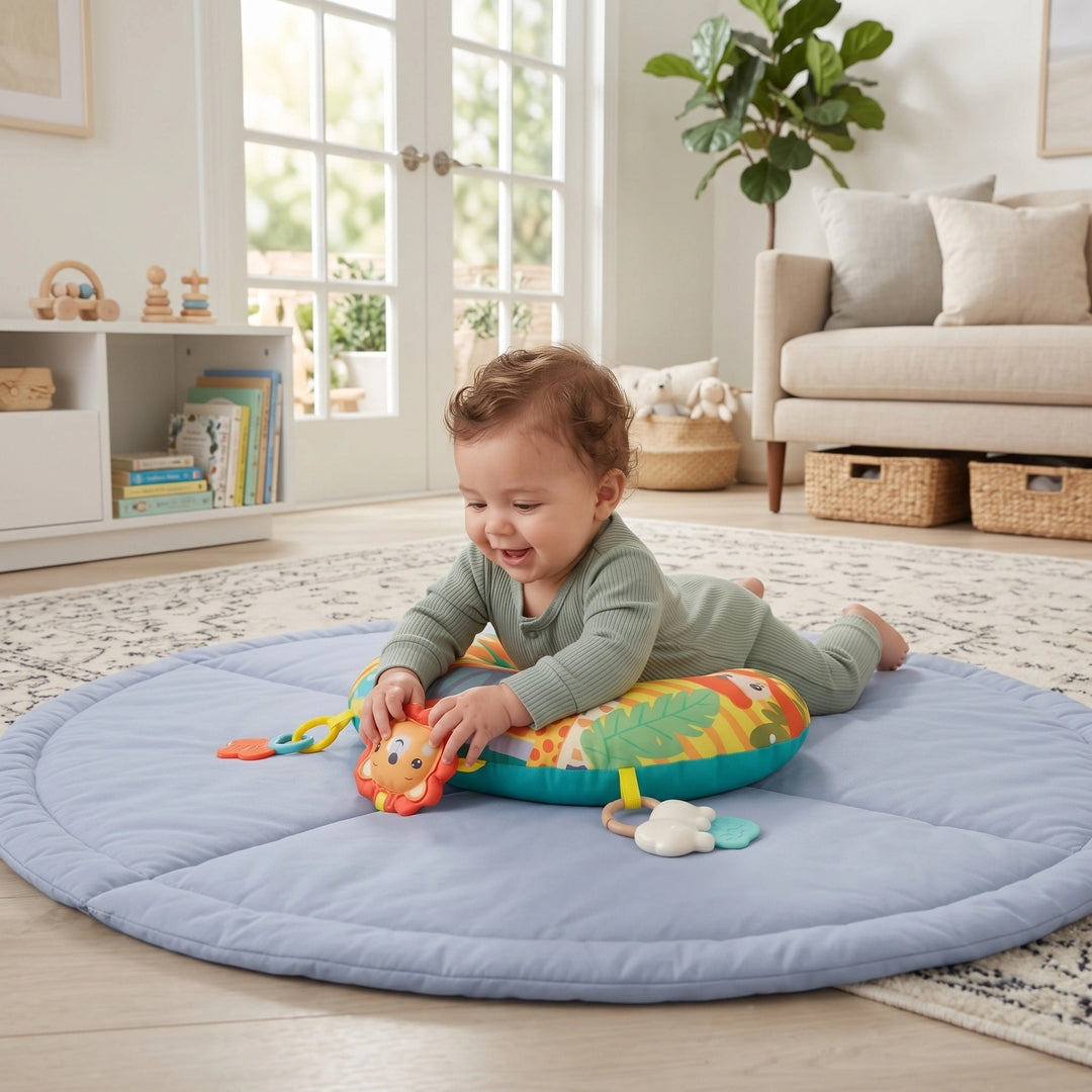 Baby Tummy Time Support Pillow with Play Arch and Sensory Activity Toys