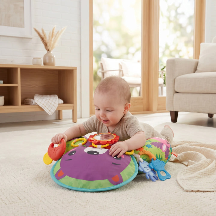 Baby Tummy Time Support Pillow with Play Arch and Sensory Activity Toys