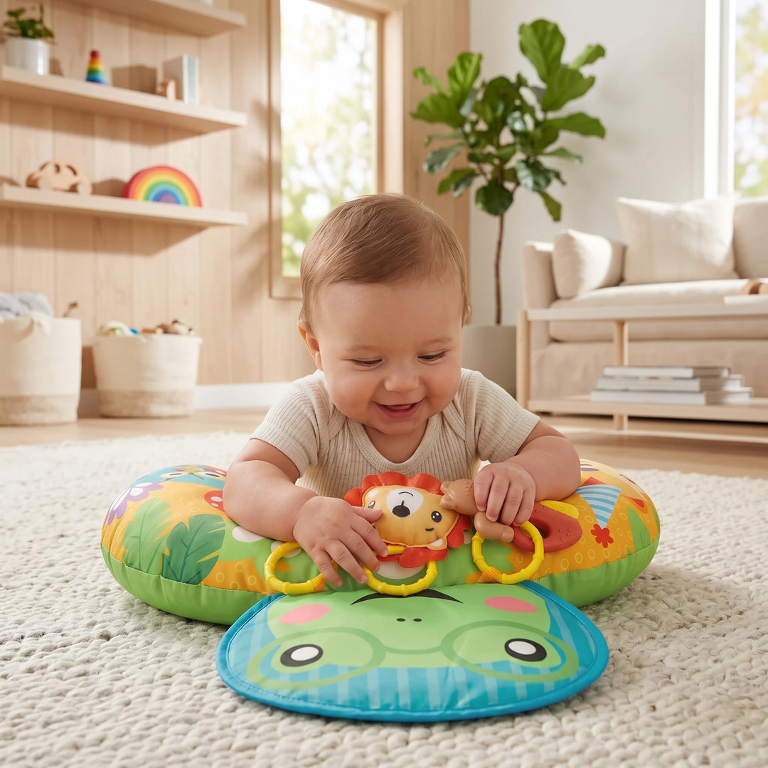 Baby Tummy Time Support Pillow with Play Arch and Sensory Activity Toys