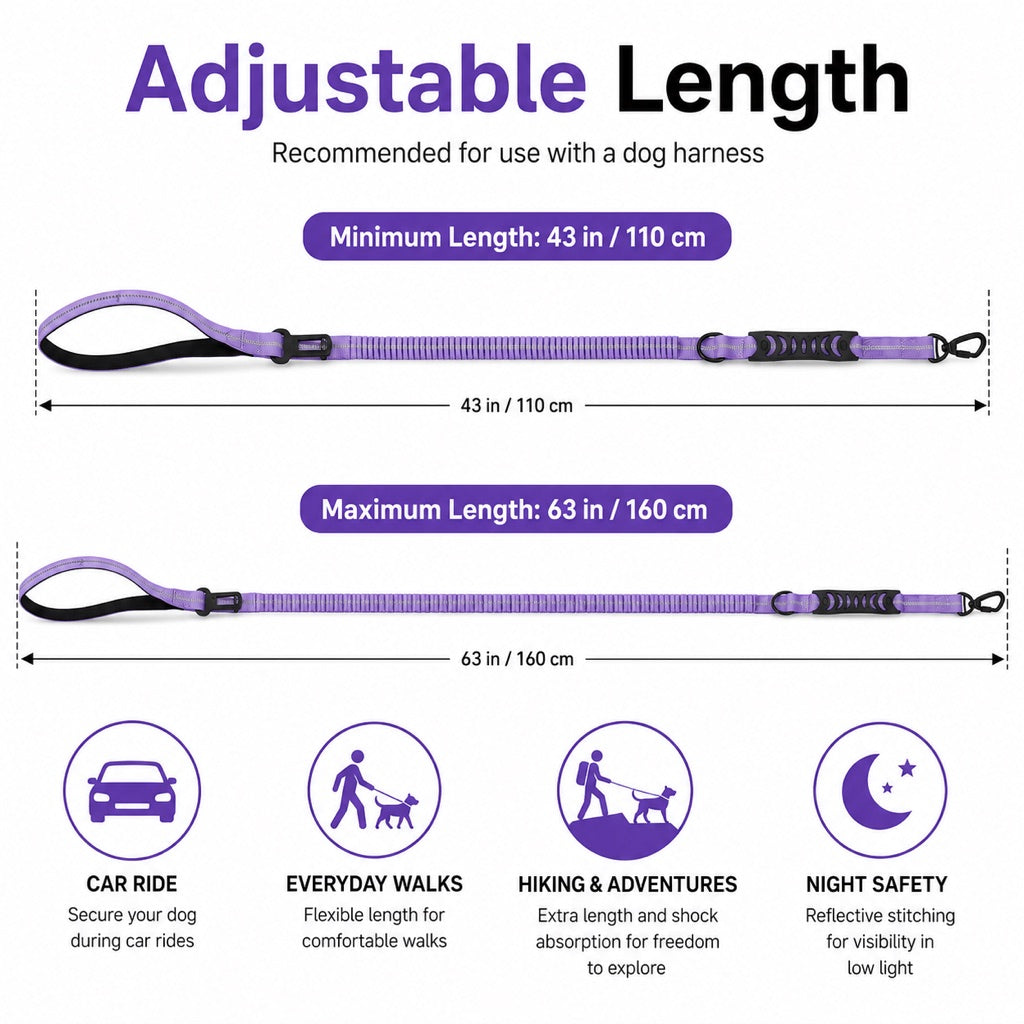 Reflective Dog Car Seat Belt Leash for Backseat Travel & Daily Walks