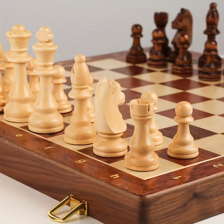 Folding Wooden Chess Set | Walnut Board with Weighted Pieces