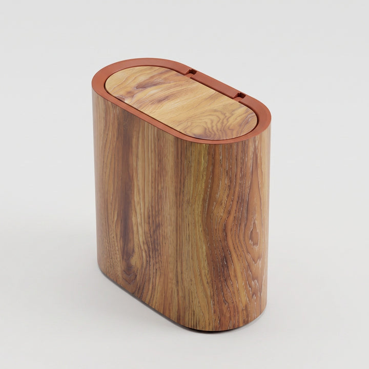 Bathroom Waste Bin with Push Lid, Slim Plastic Oval Design and Marble Finish