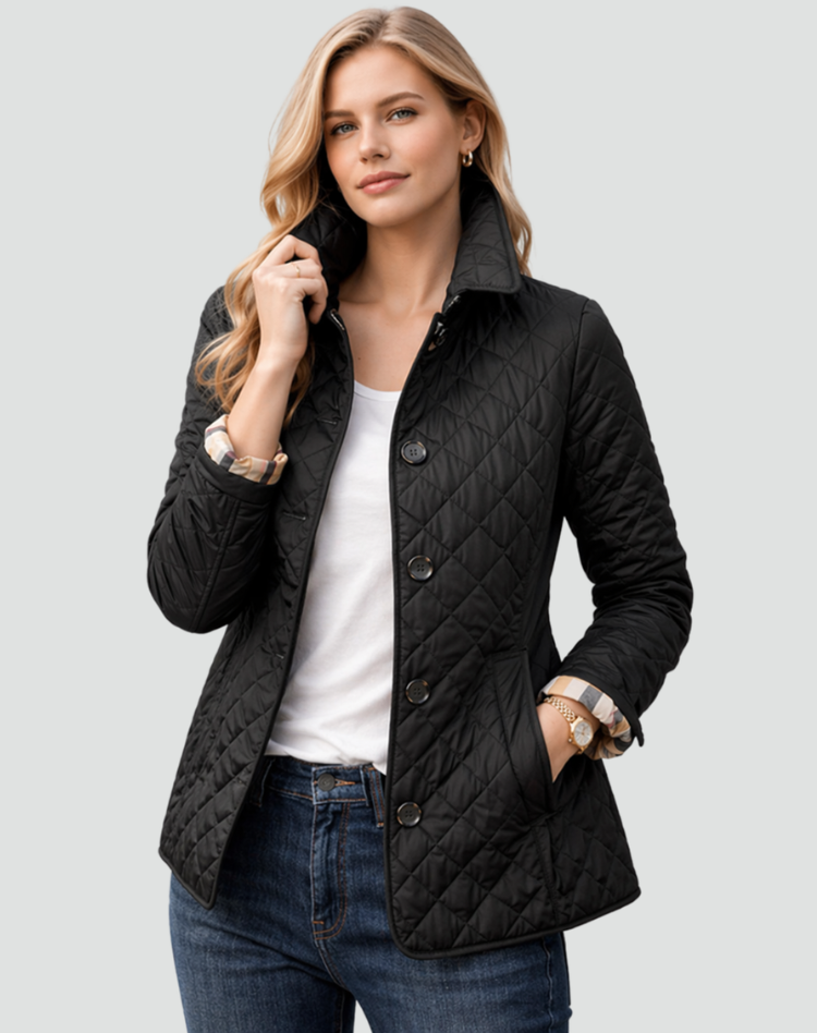 Women's Button-Front Padded Jacket for Layering in Black
