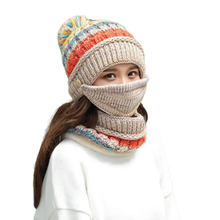 Cosy Knitted Hat Scarf Set with Velvet Lining
