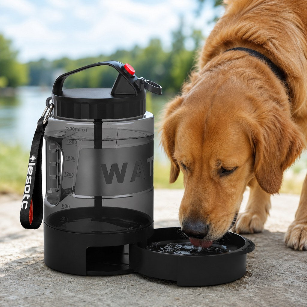 2.2L Portable Dog Travel Water Bottle with Pull-Out Bowl