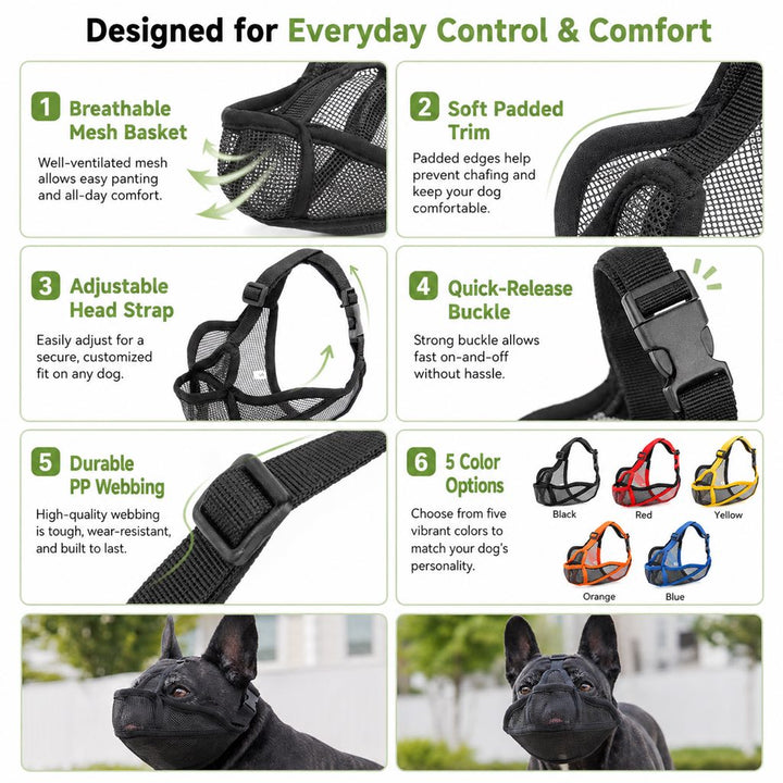 French Bulldog Breathable Mesh Muzzle for Walks, Grooming & Scavenging Control
